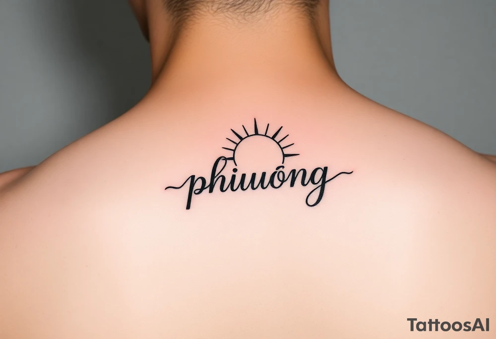 Word "phuong" written with sun tattoo idea