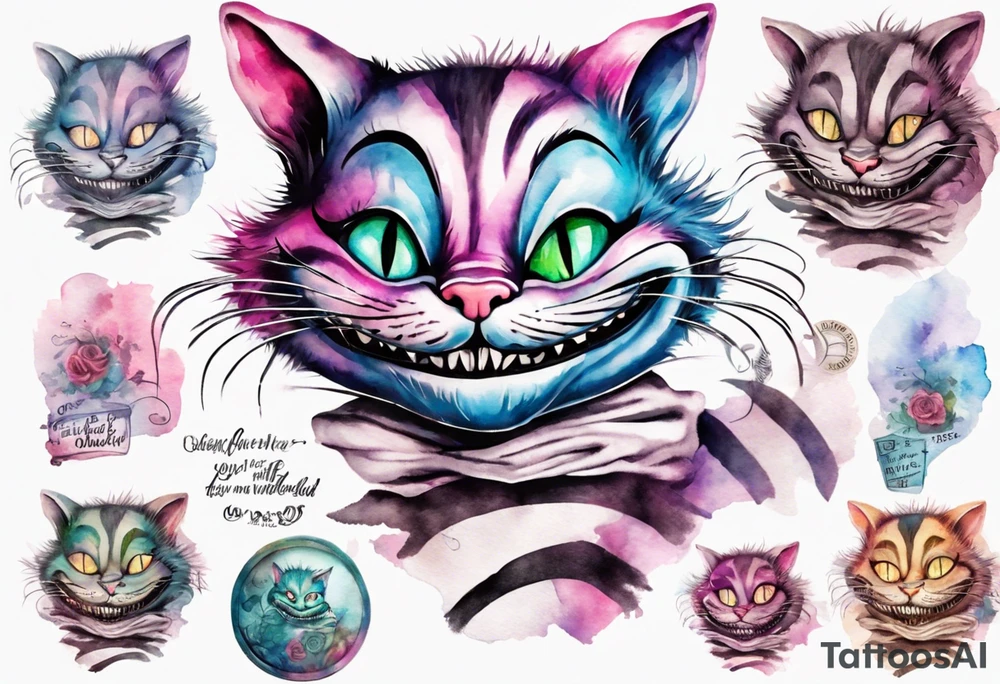 Cheshire Cat From Alice in wonderland with quote tattoo idea