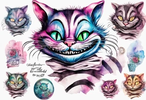 Cheshire Cat From Alice in wonderland with quote tattoo idea