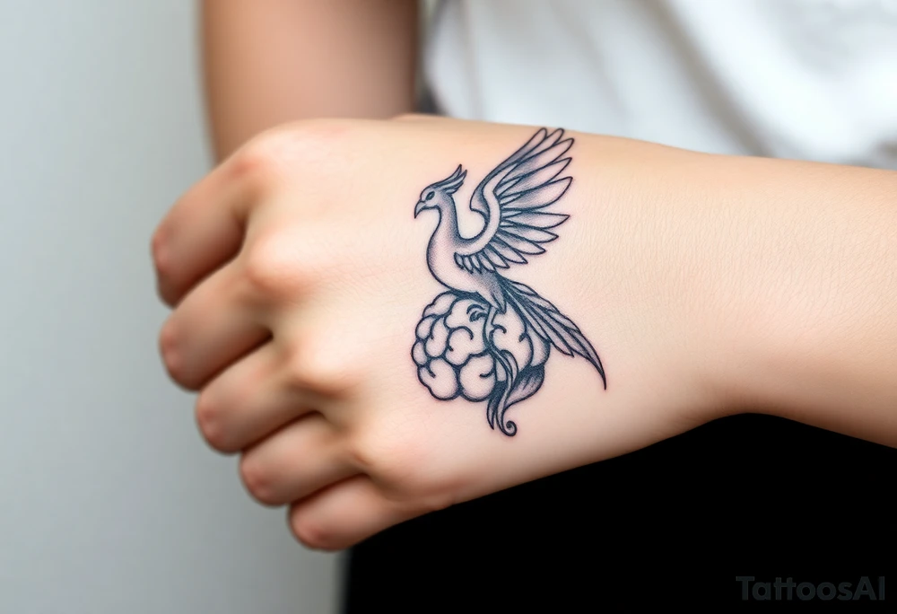 A phoenix rising out of a brain color tattoo idea