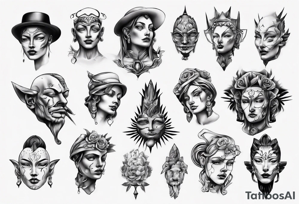 Simple face statue tattoo idea
