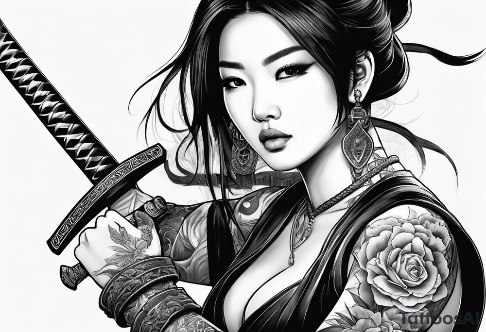 Asian woman with sword tattoo idea