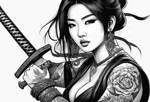 Asian woman with sword tattoo idea