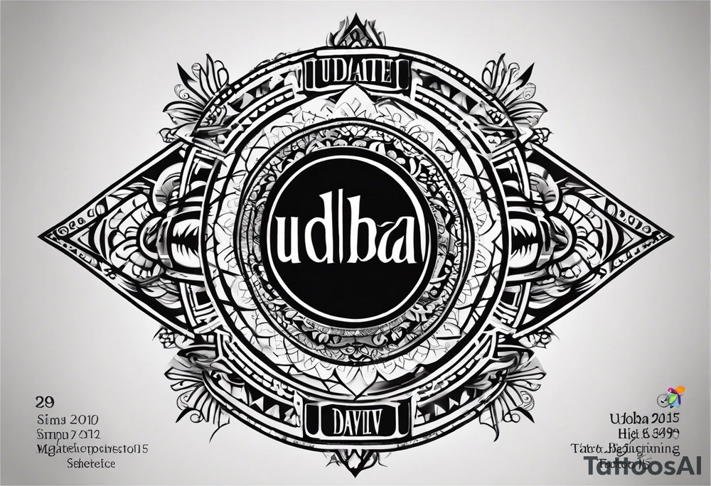 create simple and plain text tattoo which says Udbhav - a new beginning along with date 29.10.2015 tattoo idea