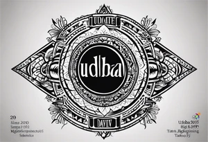 create simple and plain text tattoo which says Udbhav - a new beginning along with date 29.10.2015 tattoo idea