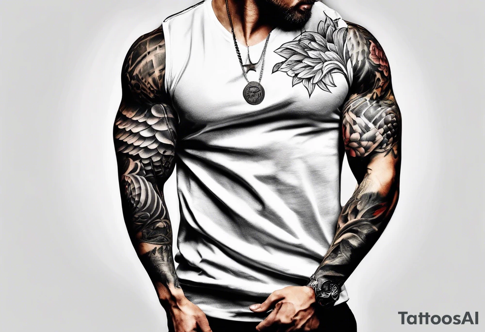 Bowling on bicep showing torn muscles tattoo idea