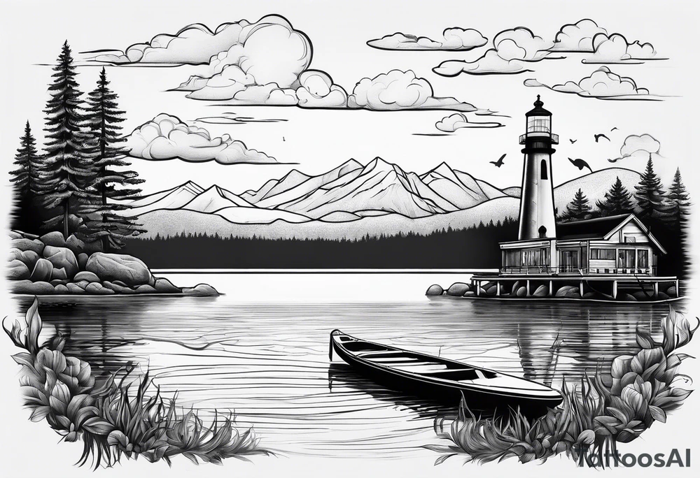 Lake view with wharf and sup tattoo idea