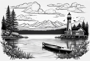 Lake view with wharf and sup tattoo idea