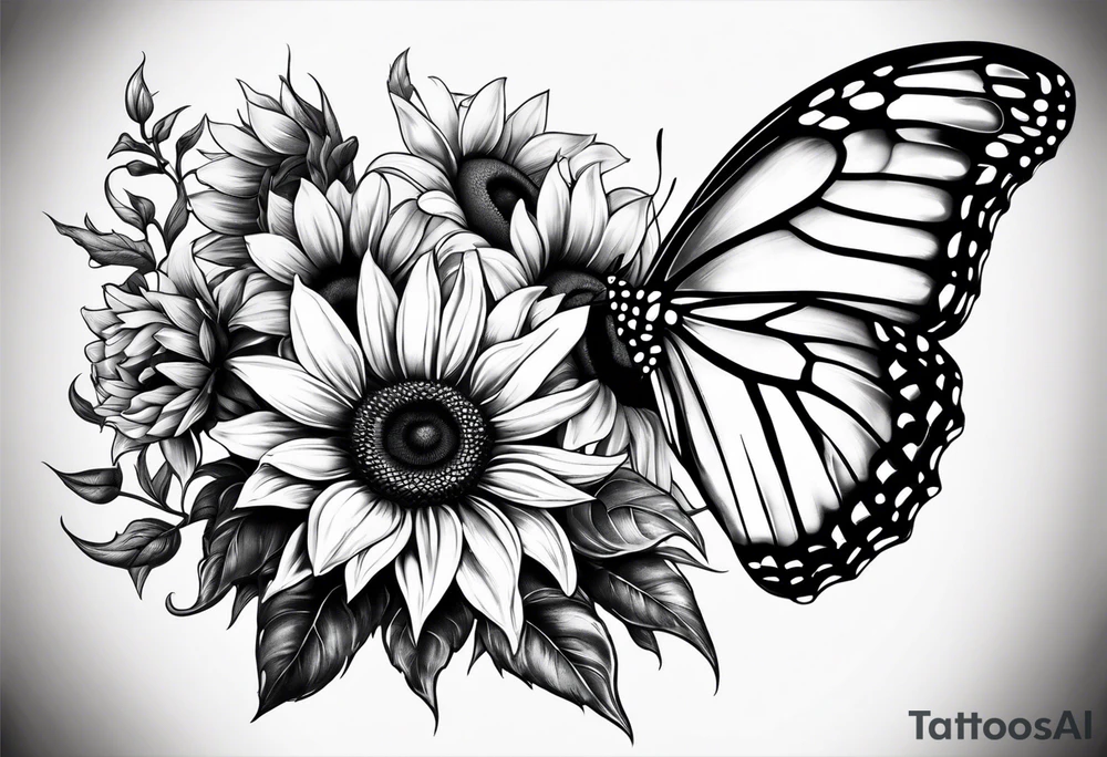 Half butterfly half sunflower tattoo idea