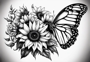 Half butterfly half sunflower tattoo idea