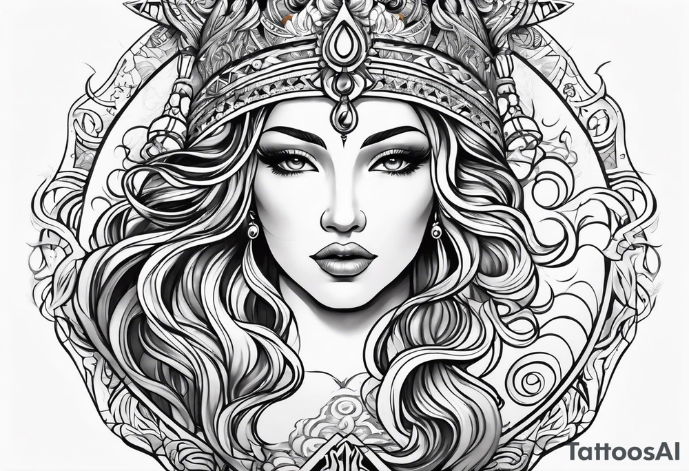 Aquarius goddess with water surrounding it in a tribal design tattoo idea