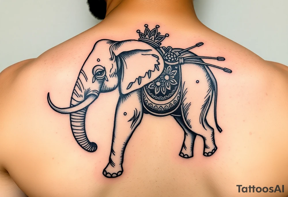 Elephant with queen crown, Aquarius, chives, chef tattoo idea