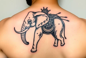 Elephant with queen crown, Aquarius, chives, chef tattoo idea