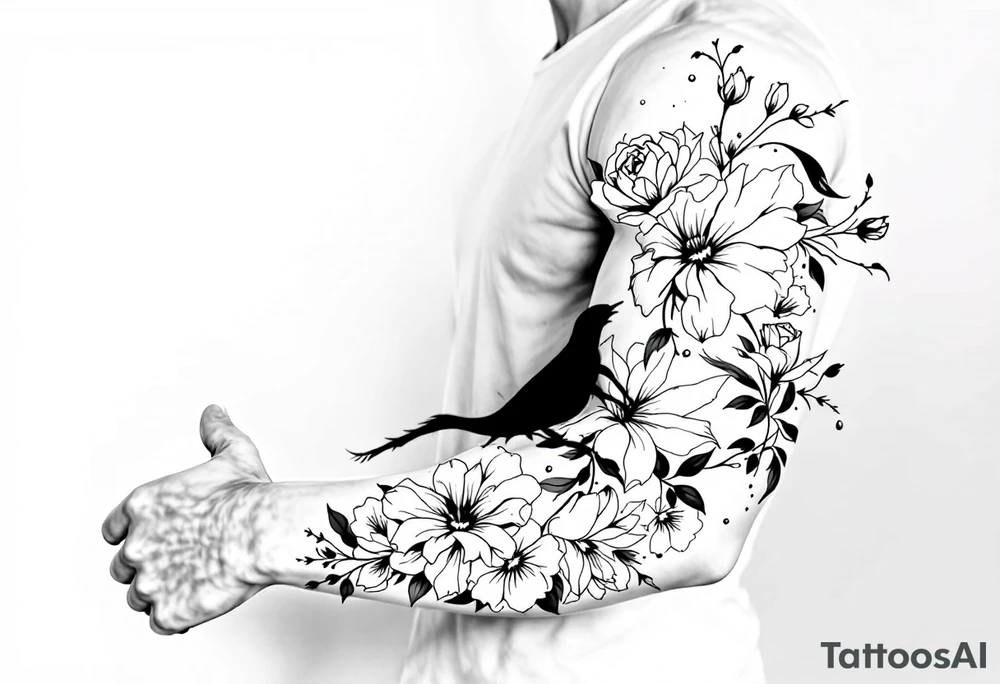 vintage bouquet of wild roses and meadow flowers with morning dew tattoo idea