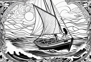 Hula girl on a sailboat with waves tattoo idea