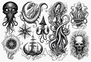 lovecraft mythe long tattoo 
with lot of tentacle tattoo idea