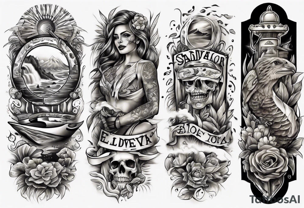 El Salvador theme half sleeve forearm tattoo idea