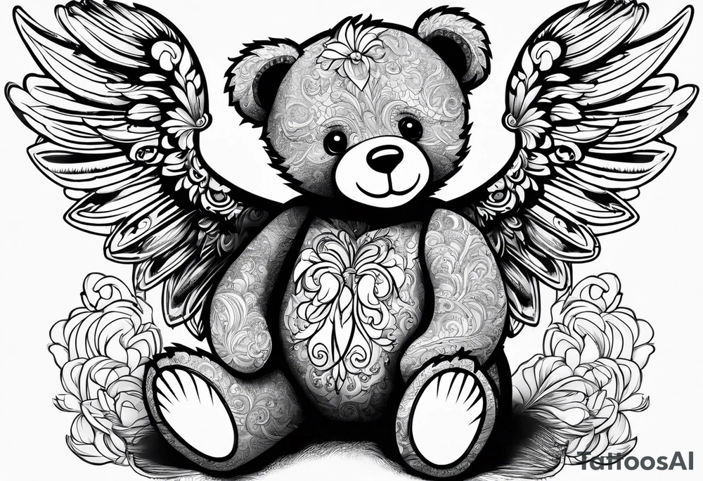 Teddy bear with wings tattoo idea