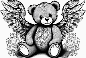 Teddy bear with wings tattoo idea