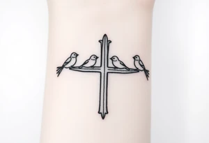 Weathered cross with 4 birds tattoo idea