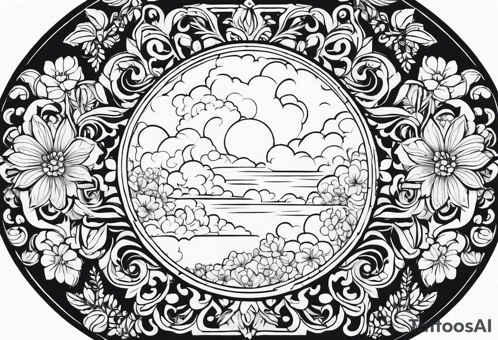 circle vignette frame surrounded by floral clouds tattoo idea circle vignette frame surrounded by floral clouds tattoo idea