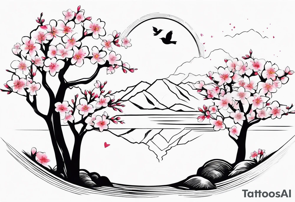 I love you in another language with cherry blossom trees coming im and out of it tattoo idea