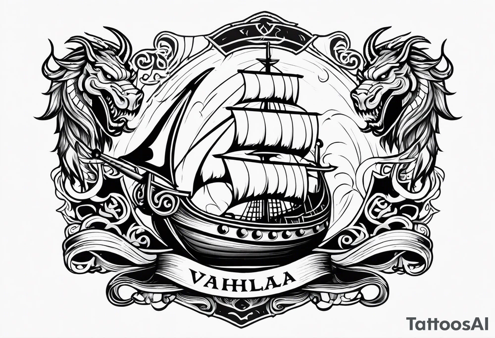 Valhalla sword shield viking ship dragon head tattoo idea Valhalla sword shield viking ship dragon head tattoo idea