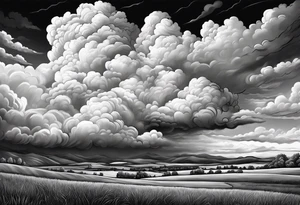 valley scene beautiful cumulous clouds after a storm tattoo idea