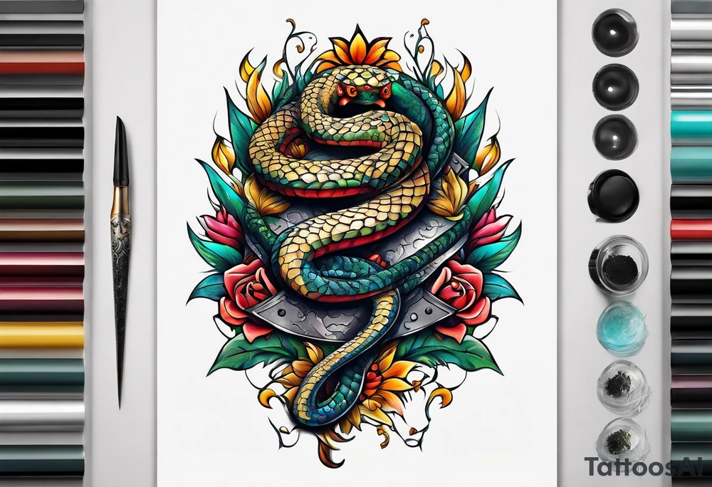 snake wrapping around broadsword tattoo idea
