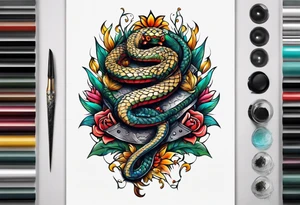 snake wrapping around broadsword tattoo idea
