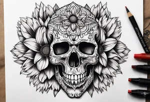 Indian blanket flower skull tattoo idea