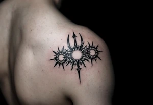 trident with 3 suns tattoo idea