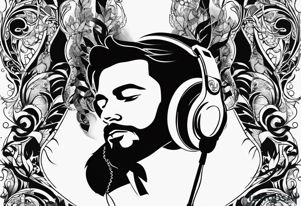 Masculine Music intertwined with baby footprints tattoo idea