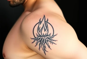 flame in a roots sphere, with a roots arch tattoo idea