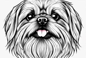 The most minimalist drawing of a pekingese with shih tzu dog's face. He has big eyes and a crooked smile. Do it like Picasso tattoo idea