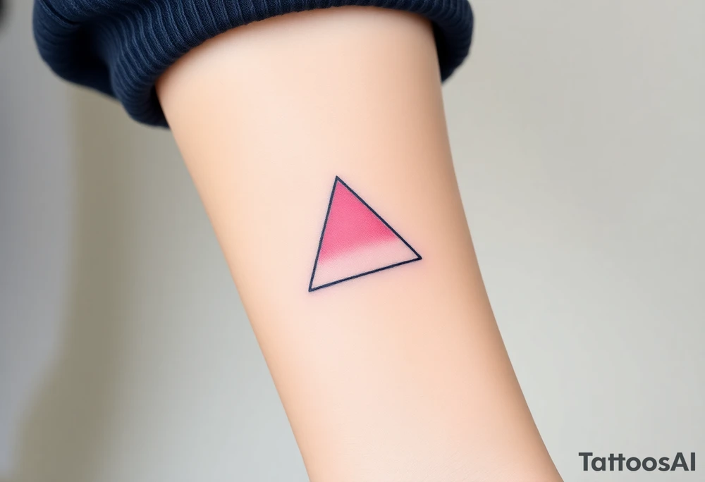 A pink triangle (upsidedown), with very small black lining and upside down. Just the colour pink. No shapes. Just the colour pink in a gradient filling the triangle and a small black outline tattoo idea