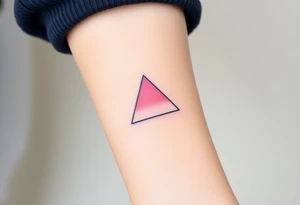 A pink triangle (upsidedown), with very small black lining and upside down. Just the colour pink. No shapes. Just the colour pink in a gradient filling the triangle and a small black outline tattoo idea