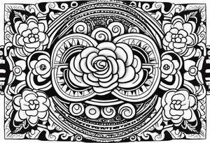 Create a masculine mayan tattoo design carved in stone featuring three flower buds of Gypsophila spp. tattoo idea