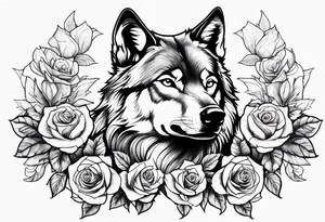 wolf with roses tattoo idea