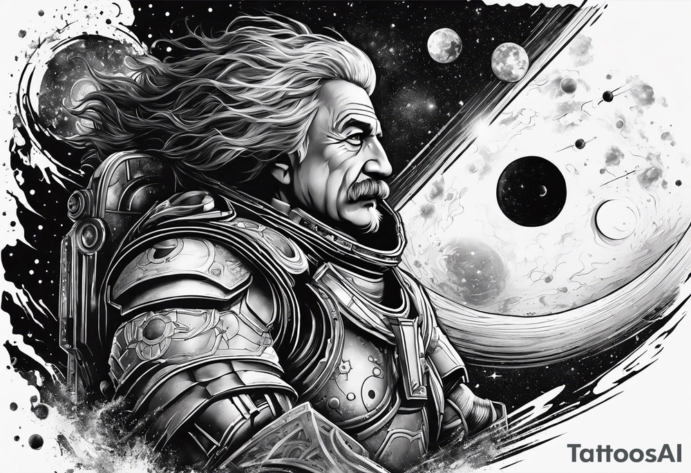 Spartan, outer space, Einstein, physics, writing, sleeve tattoo tattoo idea Spartan, outer space, Einstein, physics, writing, sleeve tattoo tattoo idea