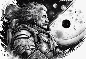 Spartan, outer space, Einstein, physics, writing, sleeve tattoo tattoo idea