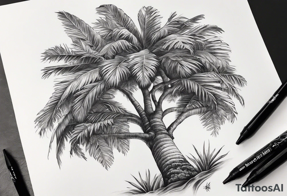 tree palm but swap leaves with hands tattoo idea