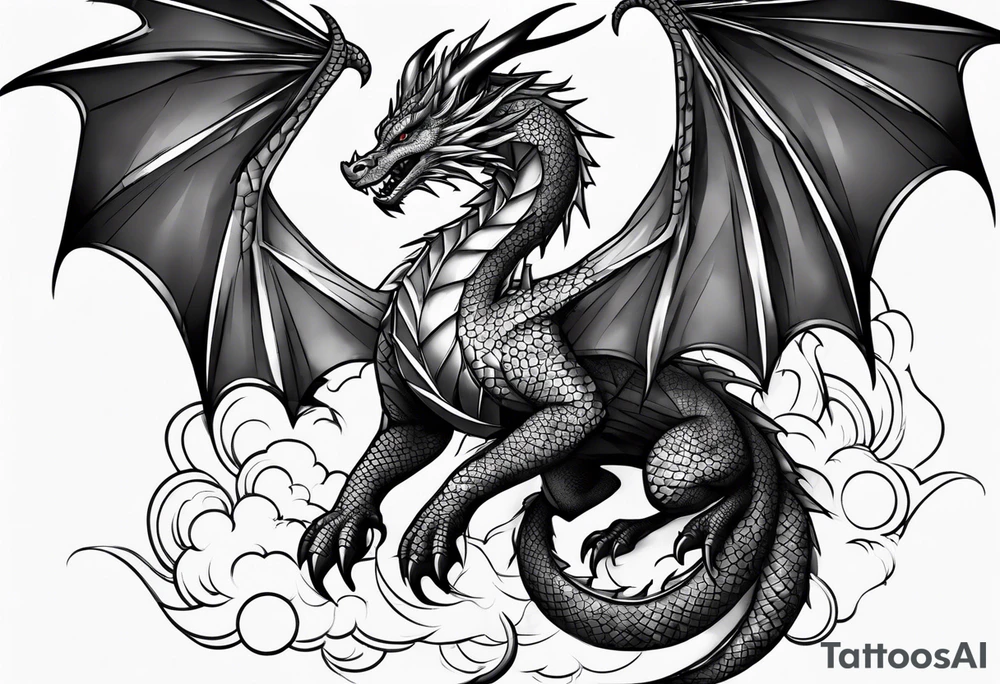 Dragon breaking through the clouds tattoo idea