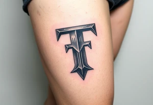 A 3D-styled "T" in steel gray with realistic depth and shading. tattoo idea