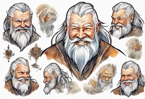 a large Norse man with a grey beard, smiling tattoo idea