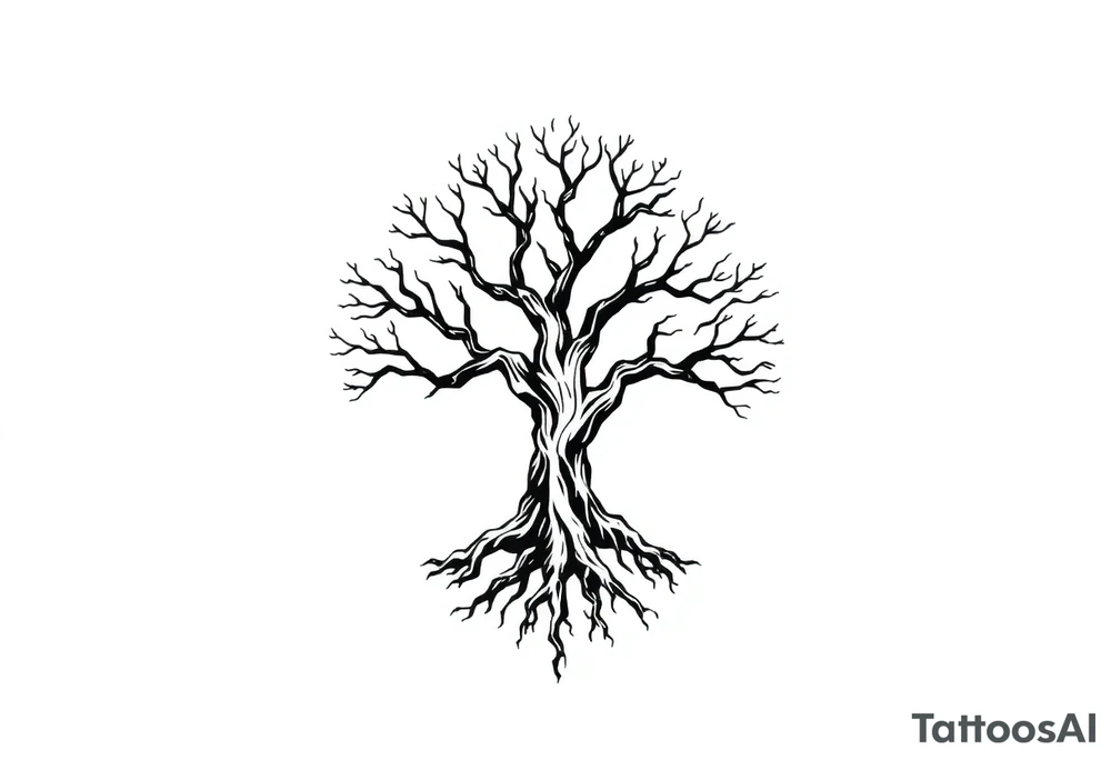 tree with 6 branches and 6 roots tattoo idea