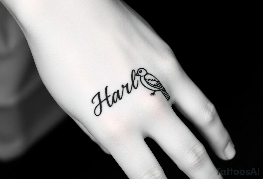 a couple names being Harley and Guy bird combined lettering meaning Harley bird tattoo idea