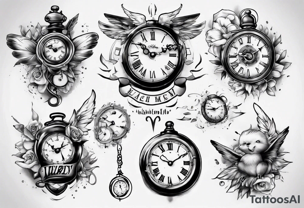 Baby clock name tattoo idea