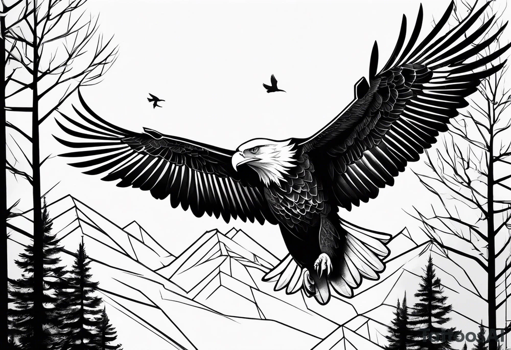 Eagle flying over trees tattoo idea