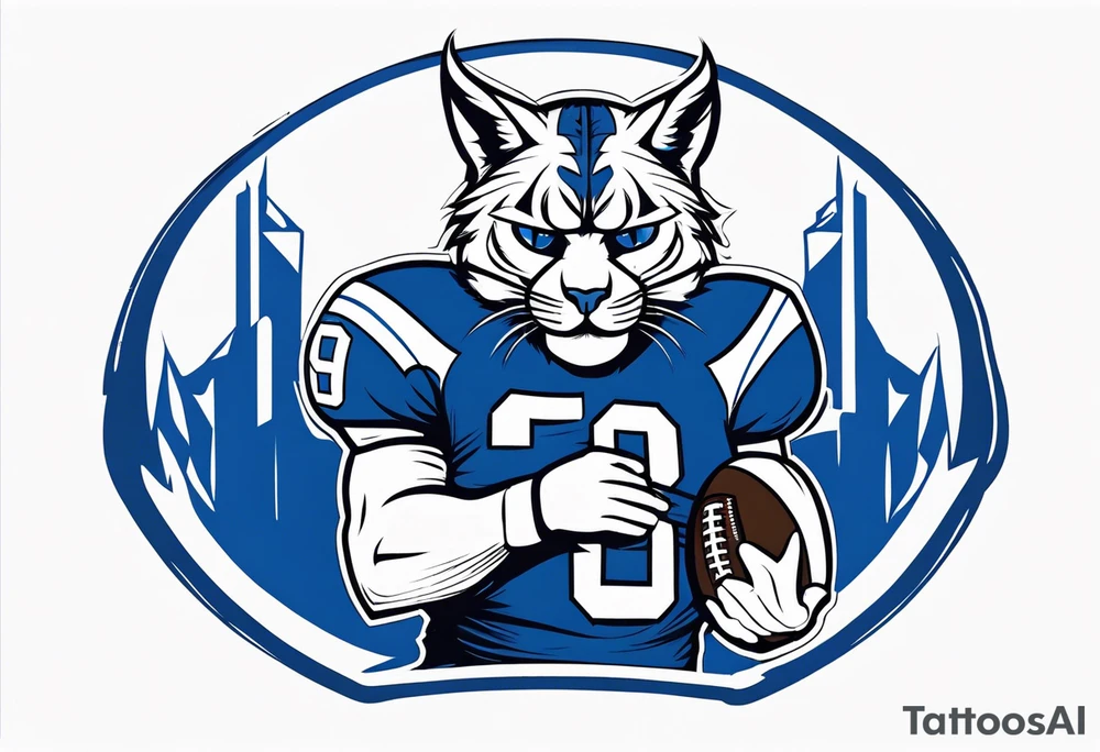 blue wildcat in football attire morphing into jfootball game night tattoo idea
